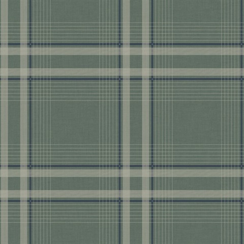 Country Club Plaid Green Faux Linen Wallpaper