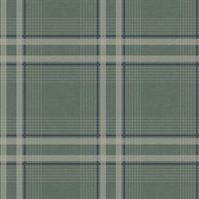 Country Club Plaid Green Faux Linen Wallpaper