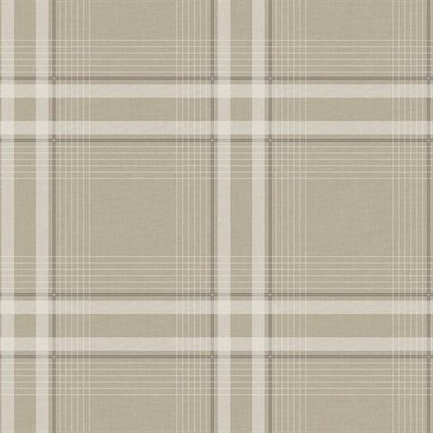 Country Club Plaid Taupe Faux Linen Wallpaper