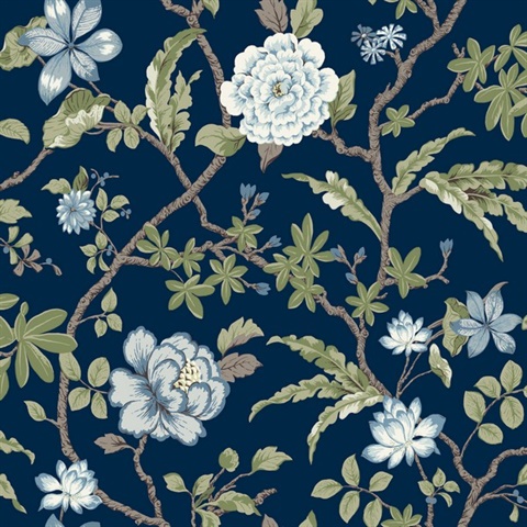 Courtyard Botanical Navy Wallpaper