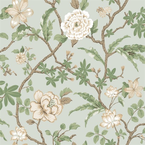 Courtyard Botanical Pale Blue Wallpaper