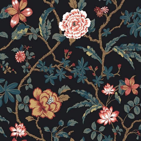 Courtyard Botanical Scarlet Wallpaper