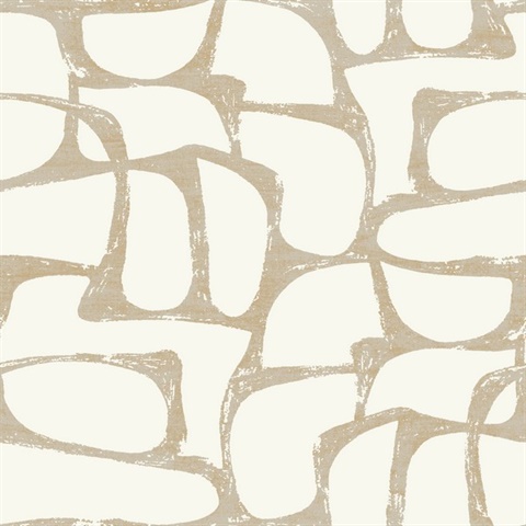 Craftsman Geometric Metallic Textured White & Gold Wallpaper