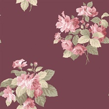 Cranberry Classic Large Floral Bouquet Wallpaper