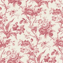 Cranberry Faux Linen Toile En Rose Wallpaper