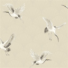 Cranes Animal Print Alba Beige Peel and Stick Wallpaper