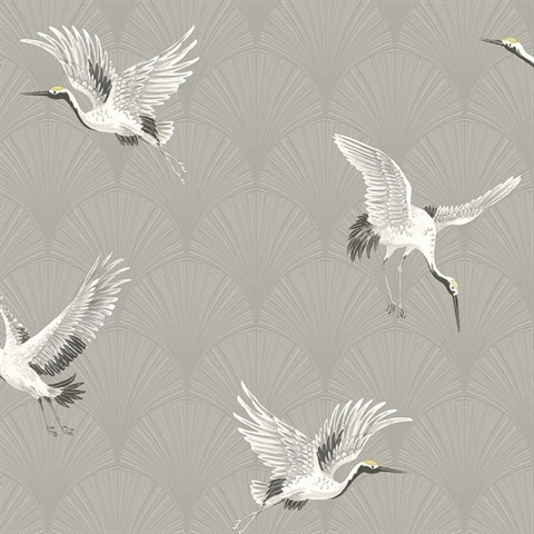 Cranes Animal Print Argos Grey Peel and Stick Wallpaper