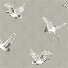 Cranes Animal Print Argos Grey Peel and Stick Wallpaper