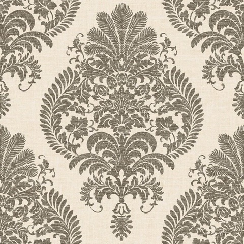 Cream & Black Antigua Faded Damask Wallpaper