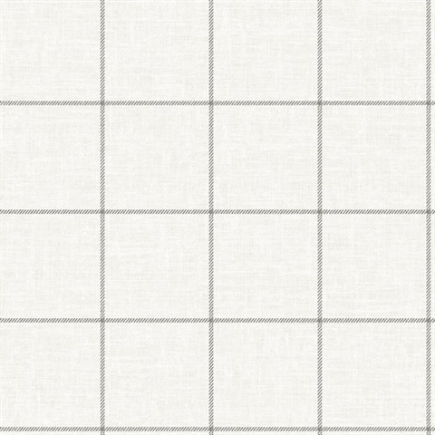 Cream & Black Linen Check Plaid Wallpaper