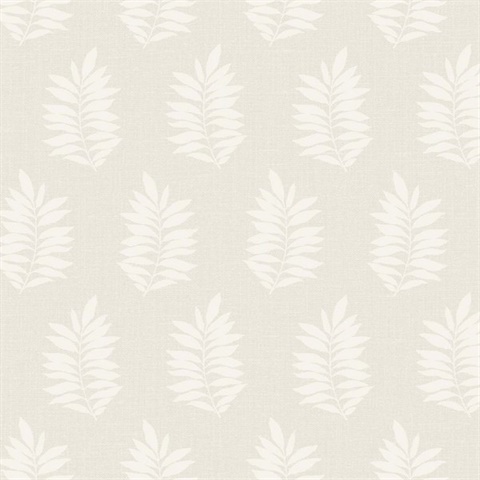 Cream Block Print Leaf Wallpaper