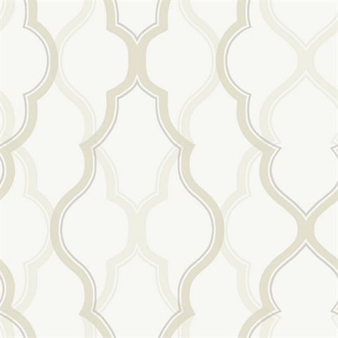 Cream Double Damask Metallic Ogee Wallpaper