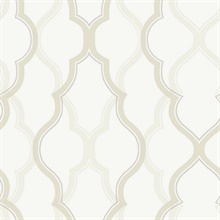 Cream Double Damask Metallic Ogee Wallpaper