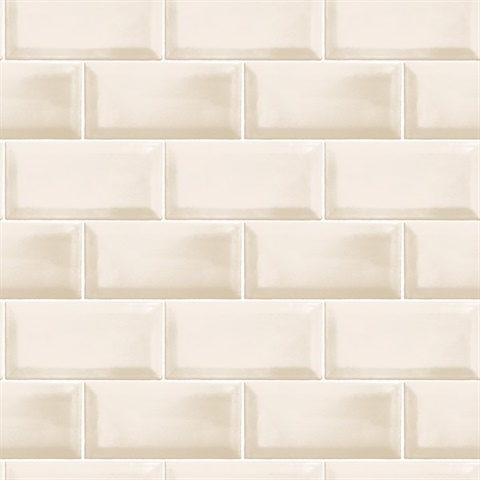 Cream Faux Metro Subway Tile Wallpaper