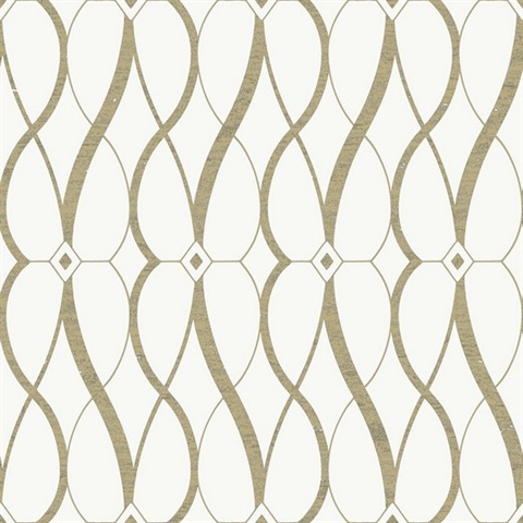 Cream & Gold Art Deco Geometric Hourglass Wallpaper