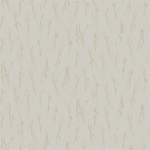 Cream & Gold Leaf & Sprig Banches Wallpaper