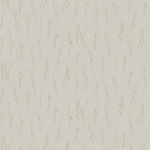 Cream & Gold Leaf & Sprig Banches Wallpaper