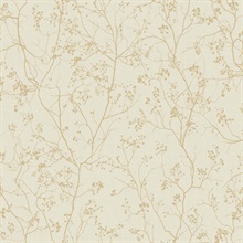 Cream &amp; Gold Luminous Tree Branch Wallpaper
