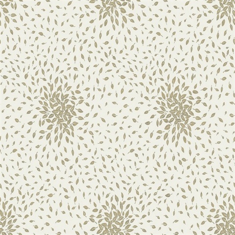 Cream & Gold Textured Scattered Leaves Wallpaper