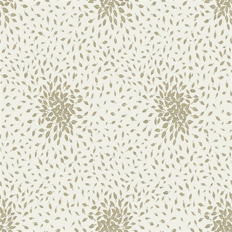 Cream & Gold Textured Scattered Leaves Wallpaper