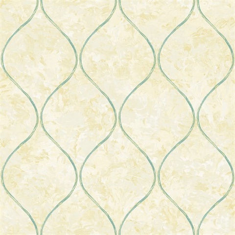 Cream & Green Commercial In Bloom Ogee Wallpaper