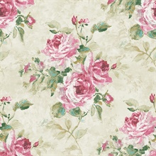 Cream, Green & Pink Commercial In Bloom Wallpaper