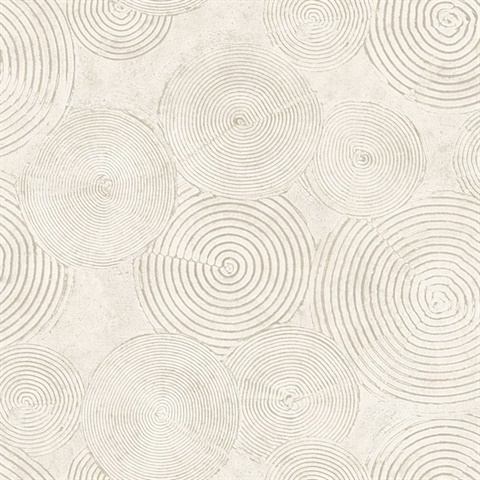 Cream & Grey 3D Ring Circles Wallpaper
