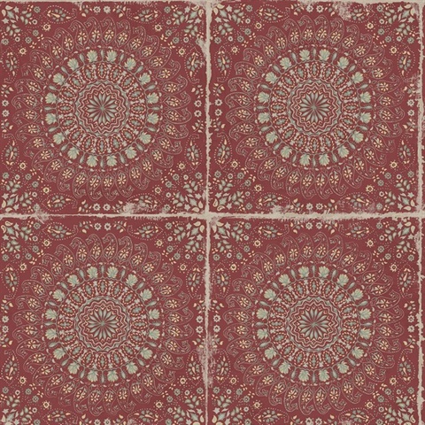 Cream, Grey & Burgundy Commercial Mandala Wallpaper