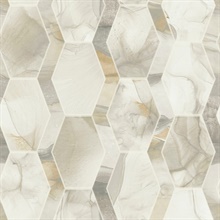 Cream & Grey Earthbound Marble Watercolor Hexagon Geo Wallpaper