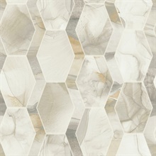 Cream &amp; Grey Earthbound Marble Watercolor Hexagon Geo Wallpaper