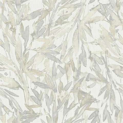 Cream & Grey Rainforest Leaves Wallpaper