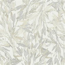 Cream &amp; Grey Rainforest Leaves Wallpaper