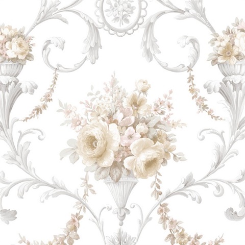 Cream Ornate Floral Scroll Wallpaper