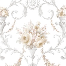 Cream Ornate Floral Scroll Wallpaper