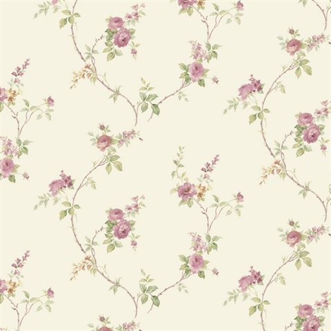 Cream & Pink Wedding Petite Floral Trail Wallpaper