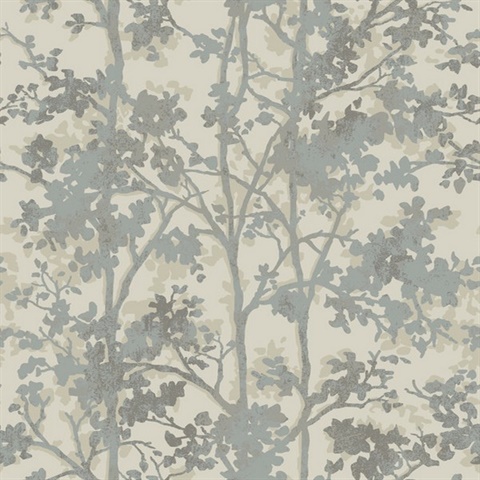 Cream & Silver Metallic Floral & Leaf Texture Wallpaper