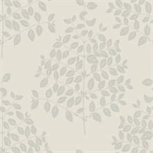 Cream &amp; Silver Tender Block Print Metallic Leaf Branch Wallpaper