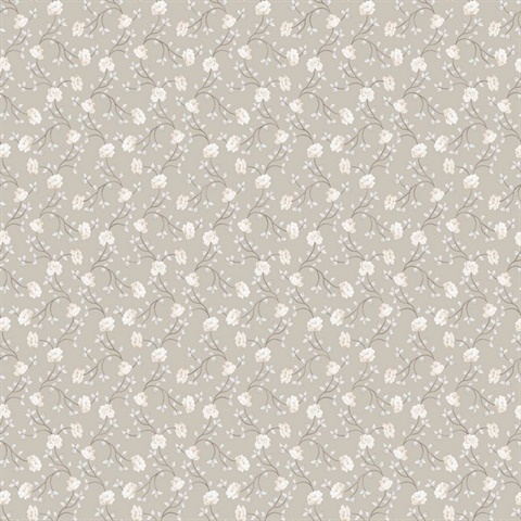 Cream & Taupe Small Floral Vine Wallpaper