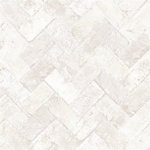 Cream Textured Faux Herringbone Brick Wallpaper