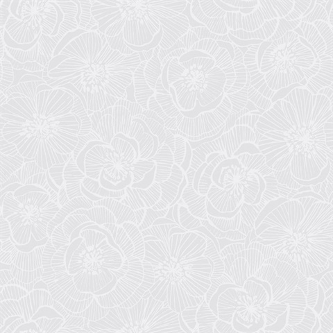 Cream Textured Large Linework Floral Wallpaper
