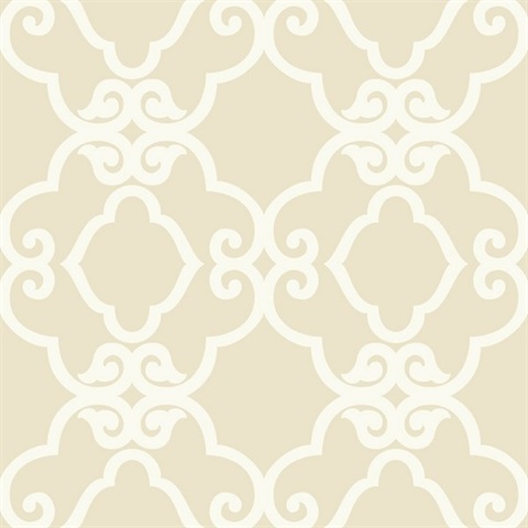 Cream & White Commercial Scroll Trellis Wallpaper