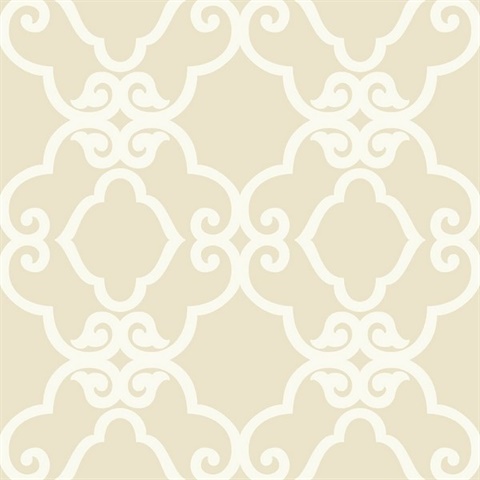 Cream & White Commercial Scroll Trellis Wallpaper