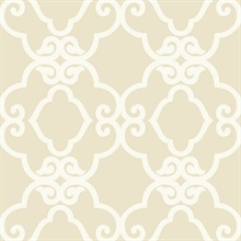 Cream & White Commercial Scroll Trellis Wallpaper