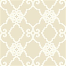 Cream & White Commercial Scroll Trellis Wallpaper