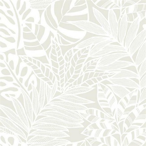 Cream & White Jungle Leaves Wallpaper