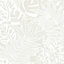 Cream & White Jungle Leaves Wallpaper