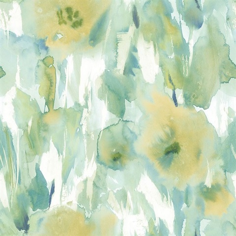 Cream, Yellow & Green Commercial Watercolor Floral Wallpaper