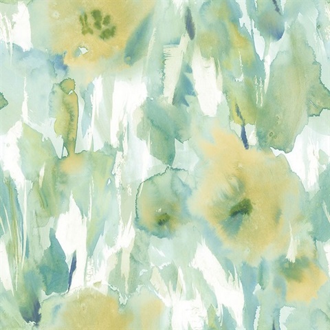 Cream, Yellow & Green Commercial Watercolor Floral Wallpaper