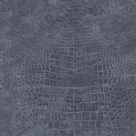 Dark Navy Blue Crocodile Skin Textured Wallpaper
