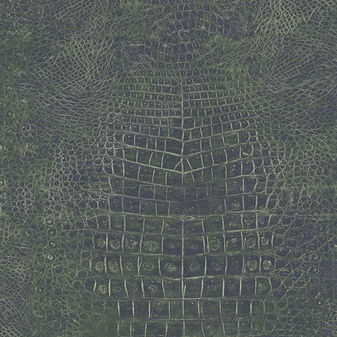 Dark Green Crocodile Skin Textured Wallpaper